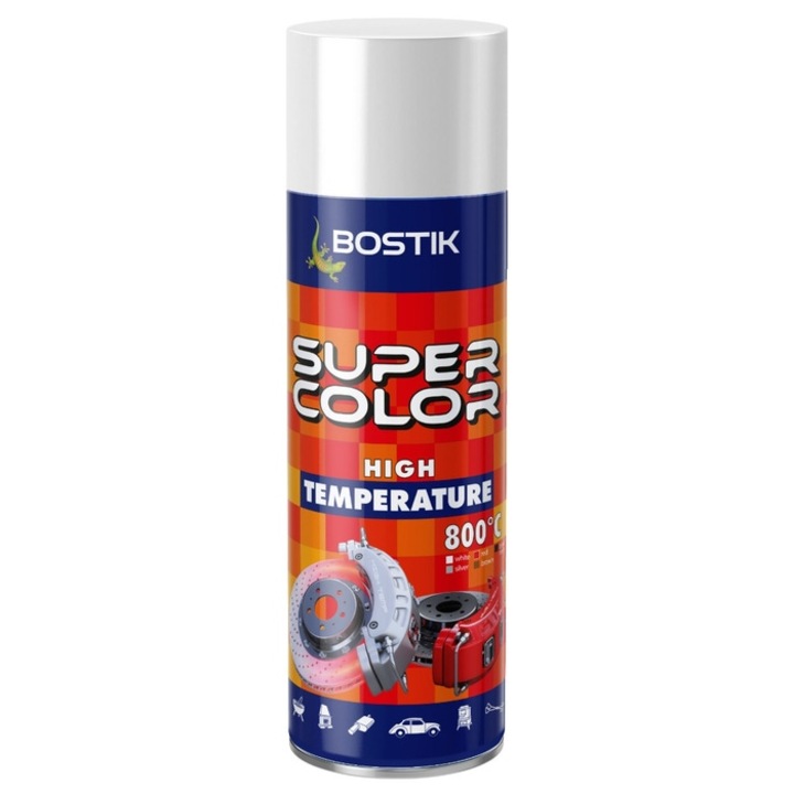 Spray vopsea termorezistenta, Den Braven Super Color High Temperature, alb, interior / exterior, 400 ml
