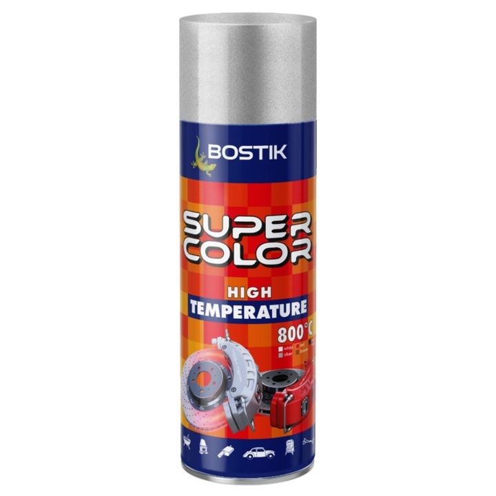 Спрей боя, устойчива на високи температури, Den Braven Super Color High Temperature, сребриста, интериор/екстериор, 400 ml