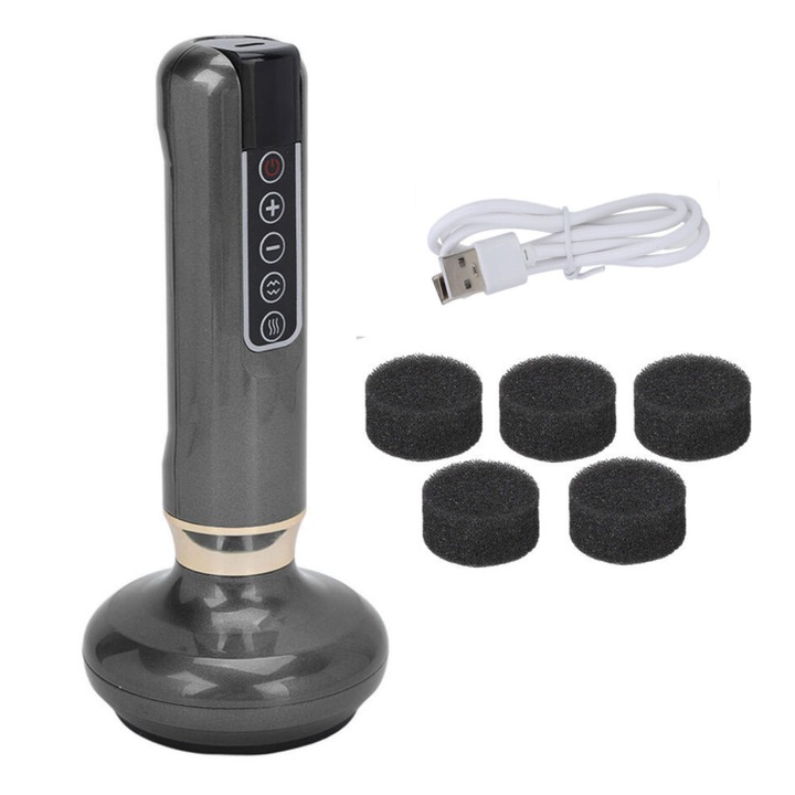 Професионален масажор с вендузи, 12 скорости, антицелулитен масаж, за гръб, ръце, крака, сив