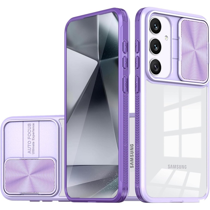 Husa Premium transparenta cu protectie glisanta metalica, compatibila cu Samsung Galaxy S24 / Mov