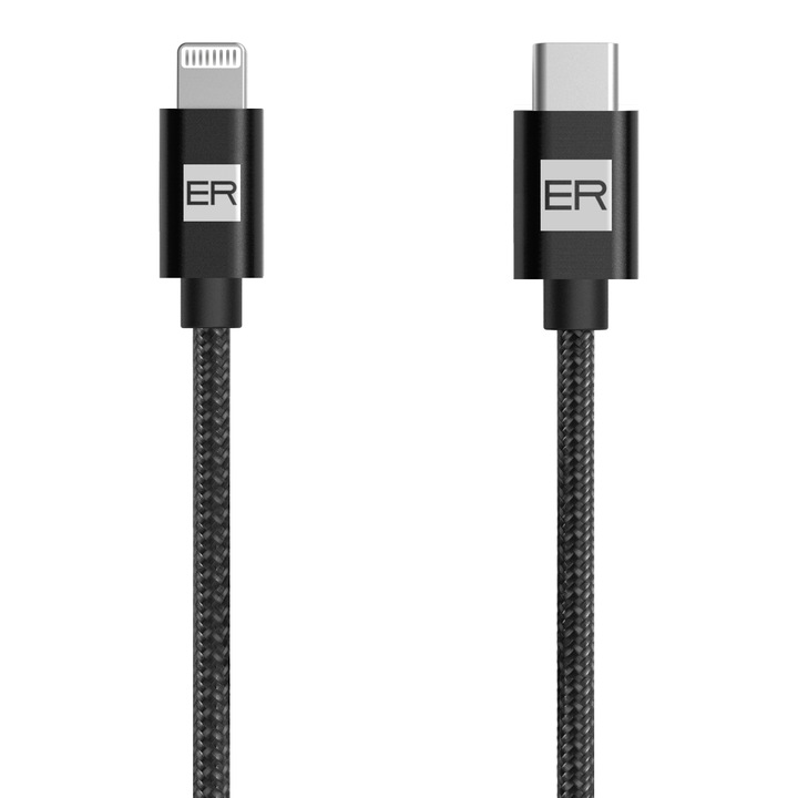 Cablu impletit ER POWER, certificat MFi, USB-C la Lightning C94, 2m, negru