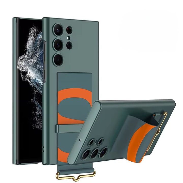 Tok Samsung Galaxy S24 Ultra készülékhez, Agora leesésgátló összecsukható pánt, zöld