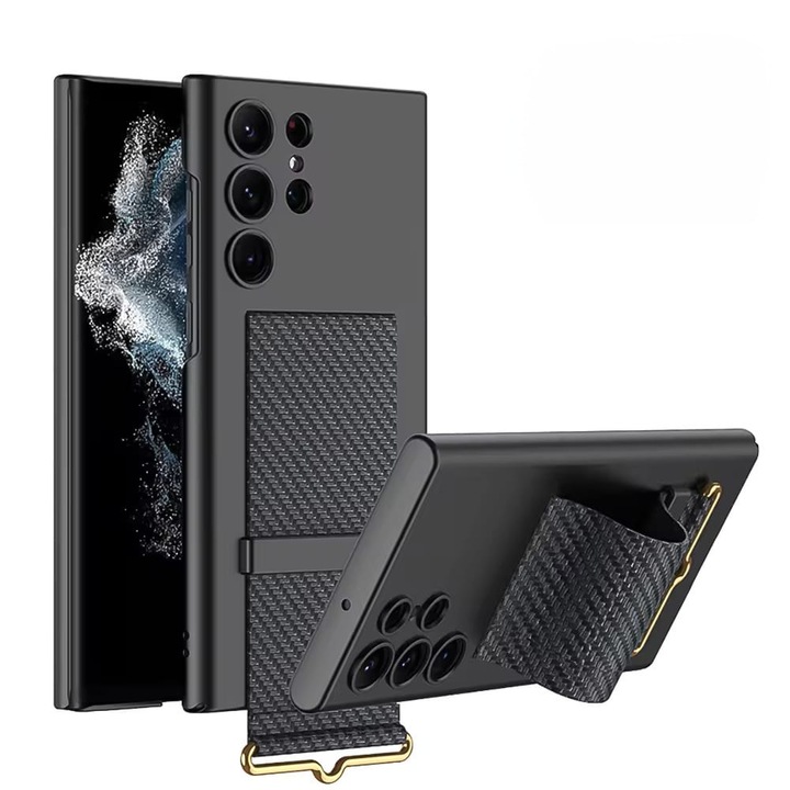 Калъф за Samsung Galaxy S24 Ultra, анти-падаща каишка Agora, Carbon