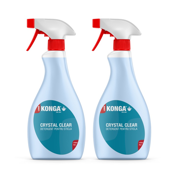 Set - 2 x Detergent pentru Geamuri, Sticla si Oglinzi, Parfum Fresh Ocean, Crystal Clear 750ml, Uz Profesional