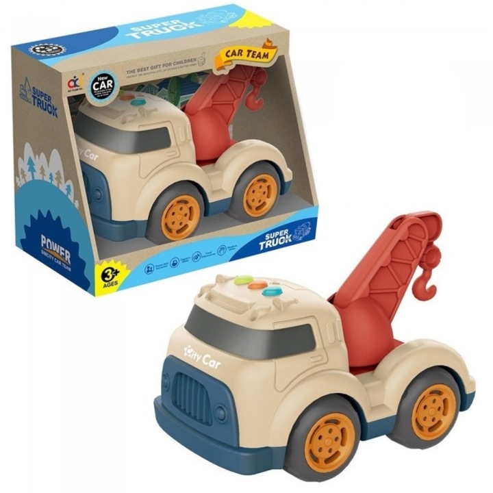 Macara de constructie jucarie, Askato, interactiva, sunete, 16.5cm