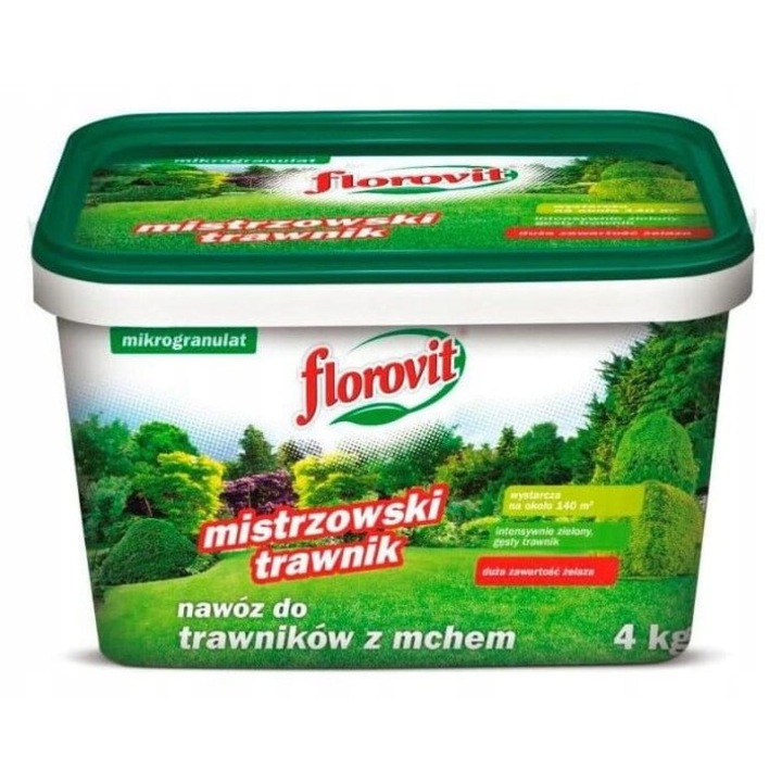 Florovit gyepműtrágya moha ellen 4 kg, mikrogranulált, moha elleni védelem, intenzív zöld szín