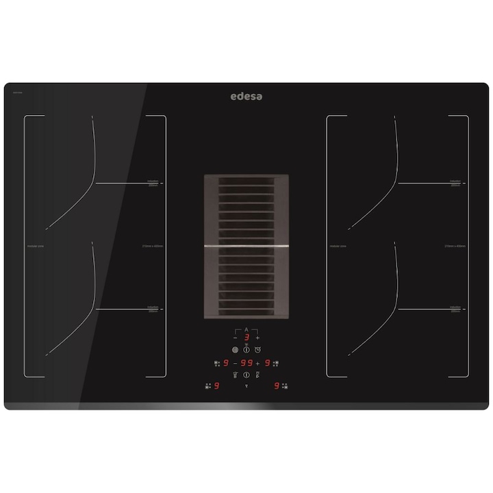 Аспириращ индукционен плот Edesa EIT-7422 DD B, 9000 W, 4 зони, 9 степени, Защита от преливане, Черен