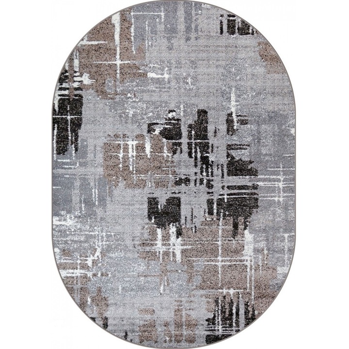 Modern szőnyeg, Mira 24037, szürke / bézs, ovális, 160x230 cm, 1520 gr/m2