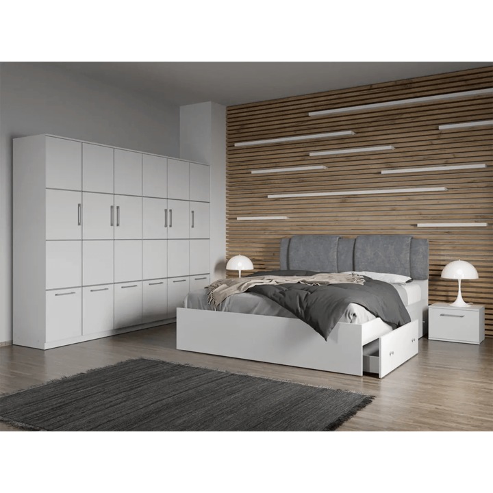 Set dormitor, Alb, Acapulco, C17, Dulap, Pat 160x200, Noptiere