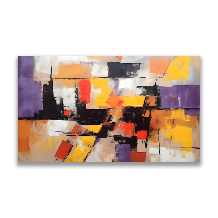 Първокласна картина на платно, LuxCanva® A1593, контрастно виолетово, 70 X 120 CM, 100% памучно платно 400g/m2, дървена рамка, хол, лилаво, жълто, абстрактно, декоративно, спалня, живи цветове
