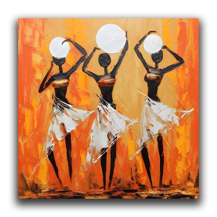 Картина на платно, LuxCanva® C1190, Африкански танцьори, 50 X 50 CM, 100% памучно платно 400g/m2, Дървена рамка