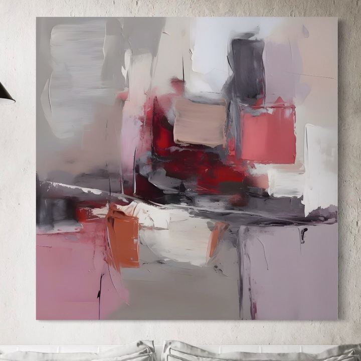 Премиум Канава Картина, LuxCanva® A1595, Постепенна Трансформация, 75 X 75 CM, 100% Памучно Платно 400гр/м2, Дървена Рамка, Спалня, Симфония, Червено, Контраст, Декоративен, Живи Цветове