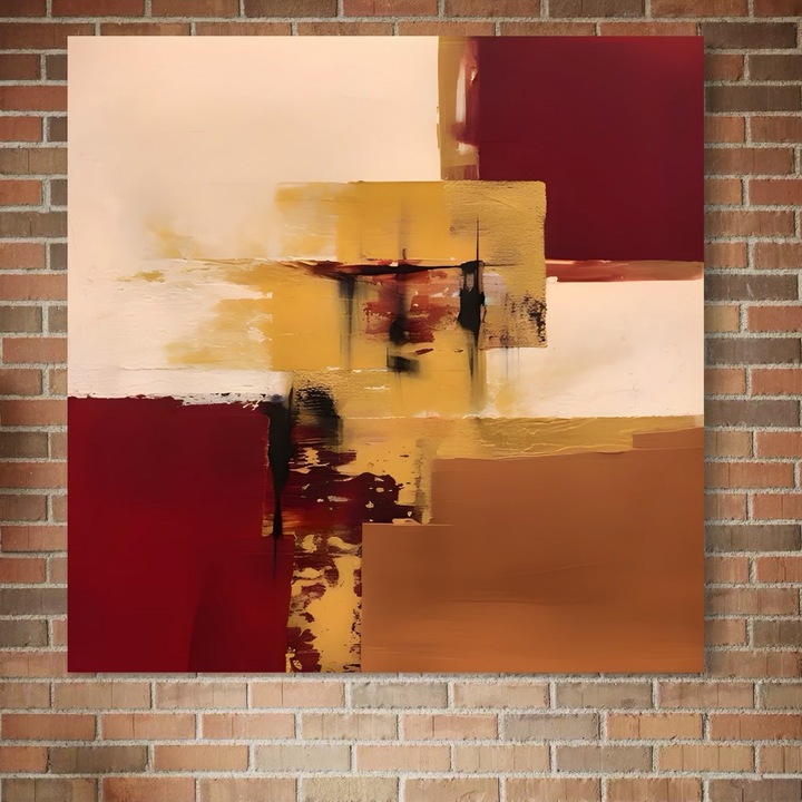 Премиум Канава Картина, LuxCanva® A1597, Абстрактно Злато, 100 X 100 СМ, 100% Памучно Платно 400гр/м2, Дървена Рамка, Спалня, Цветна Вибрация, Квадрати, Хол, Ярки Цветове