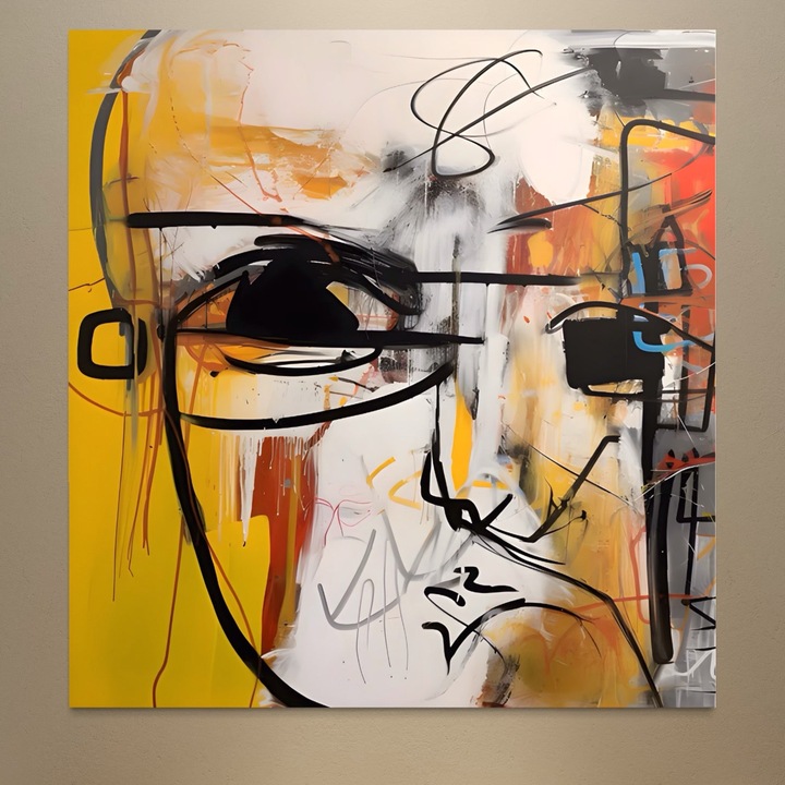 Премиум Канава Табло, LuxCanva® A1598, Абстрактно Лице, 100 X 100 СМ, Памучно Платно 100% 400гр/м2, Дървена Рамка, Спалня, Лице, Чувства, Визуална Вибрация, Хол, Живи Цветове