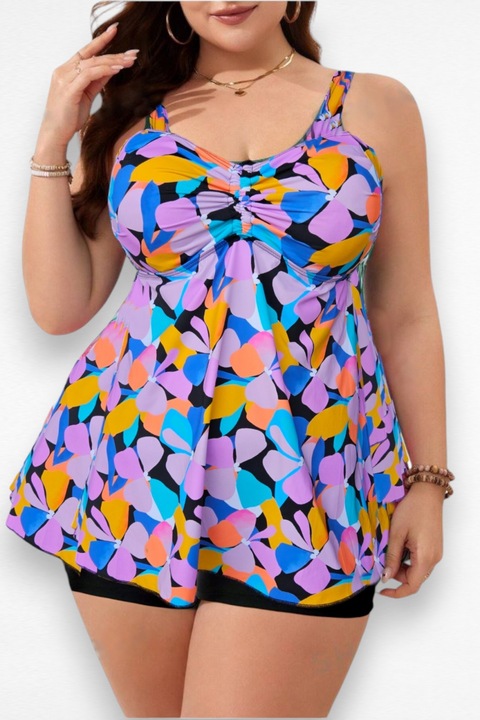 Танкини голям размер, две части, рокля и шорти, Flower vibe 6595, Многоцветен