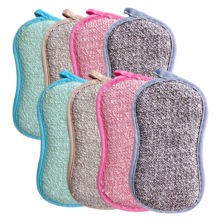 Set 8 Burete vase si suprafete din bucatarie, cu 2 parti, Kitchen Sponge enkourakoko®, Multicolor