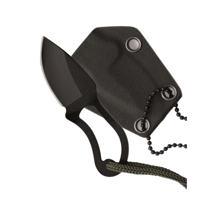 Set cutit si teaca de protectie, Mil-Tec, Inox, 9 cm, Negru