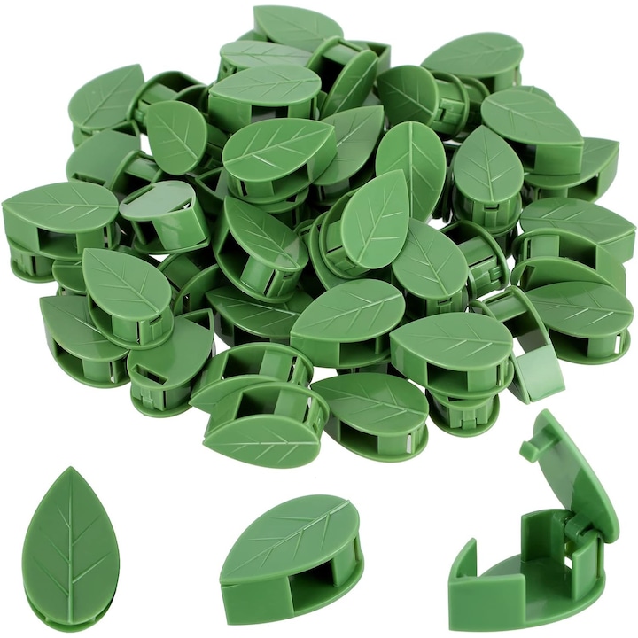 Set 50 cleme pentru fixarea plantelor, JENUOS®, Reutilizabil, Plastic, 3 x 2 x 1.1 cm, Verde