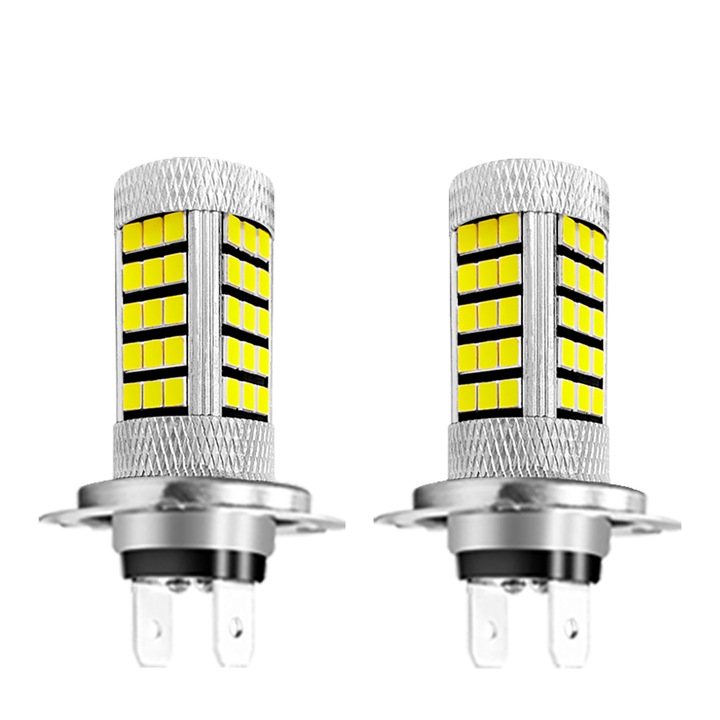 Комплект от 2 автомобилни проектора YANF, LED H7 66SMD, бяла светлина, 6000-7500K, 12V