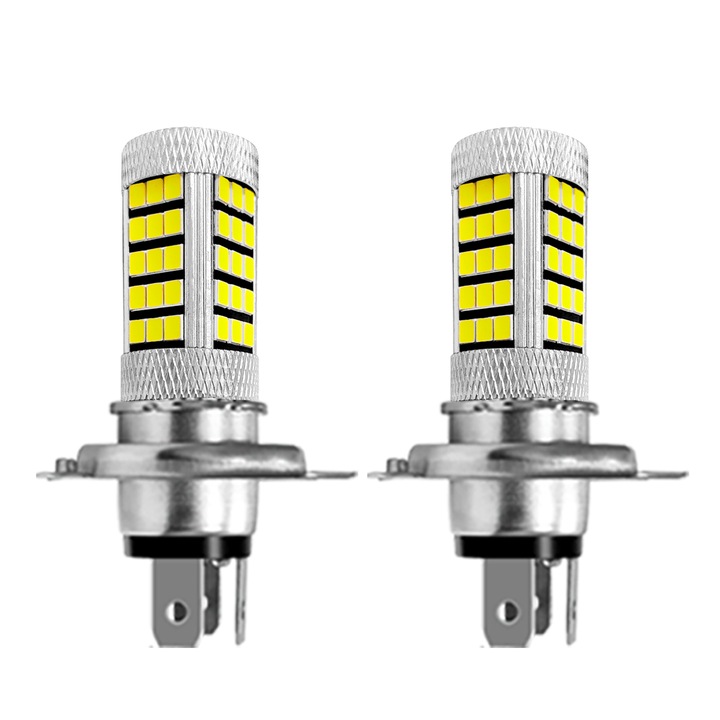 Комплект 2 автомобилни проектора YANF, LED 66SMD, 360 градуса, 6000-7500K, бял, 12V H4