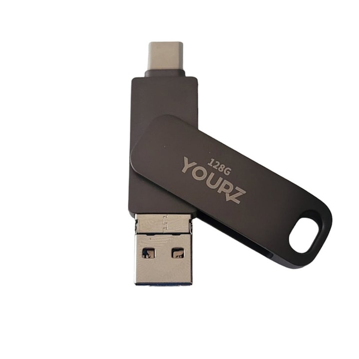 USB памет SIKS, 4 в 1, Капацитет 128 GB, С USB 3.0, Type-C, USB C и Lightning, Въртящ се на 360⁰, Водоустойчив, Съвместим с телефон/устройства с Type C порт, Lightning и USB C, OTG съвместимост, Висока скорост , Черно