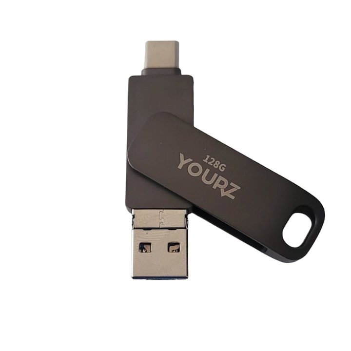 SIKS Metal Memory Stick 4 az 1-ben, 128 GB kapacitás, USB 3.0, Type-C, USB C és Lightning, Fekete