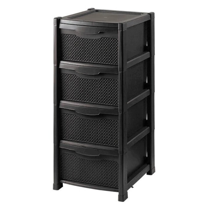 Dulap perlat pentru depozitare, din plastic negru, 4 sertare, 50x40x90cm