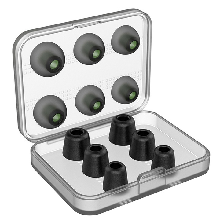 Set dopuri pentru casti, Sundiguer, 6 perechi, silicon si spuma cu memorie, antizgomot, negru, S/M/L