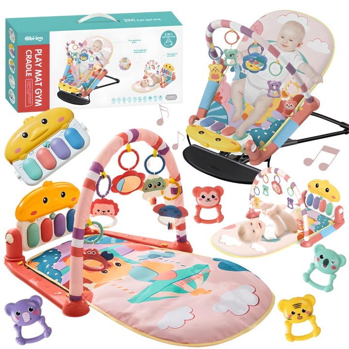 Бебешки комплект 2 в 1, Import ProNice, постелка с функция люлка, светлини, звуци, 90x13x40см