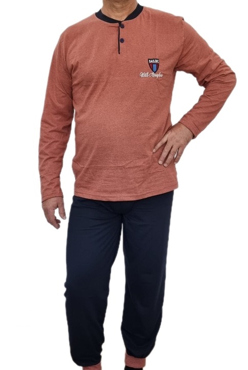 Pijama barbati cu doi nasturi, Portocaliu/Bleumarin