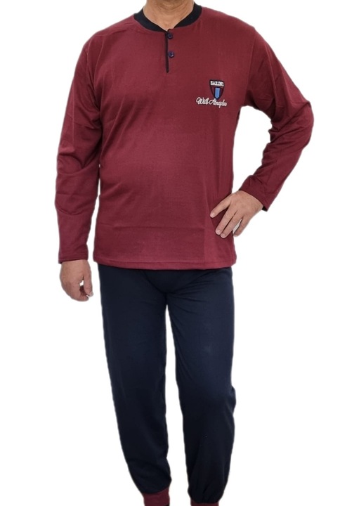 Pijama barbati cu doi nasturi, Visiniu/Bleumarin