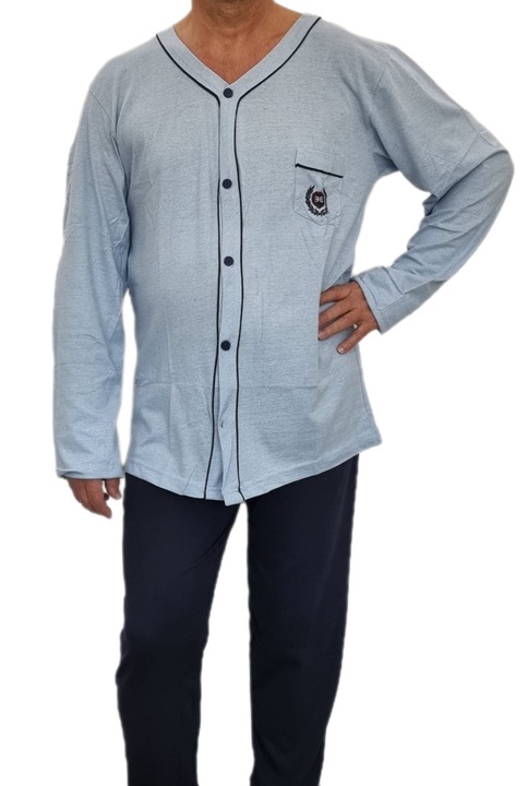 Ferfi pizsama, gombos, 100% pamut, vilagoskek/navy7