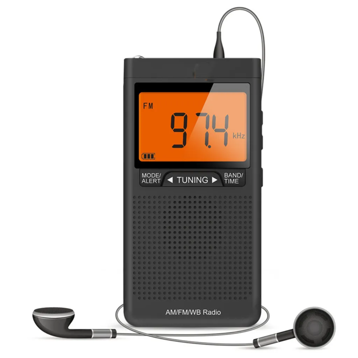 Mini radio digital portabil Negru: AM/FM/WB, dimensiuni de buzunar, afisaj precis