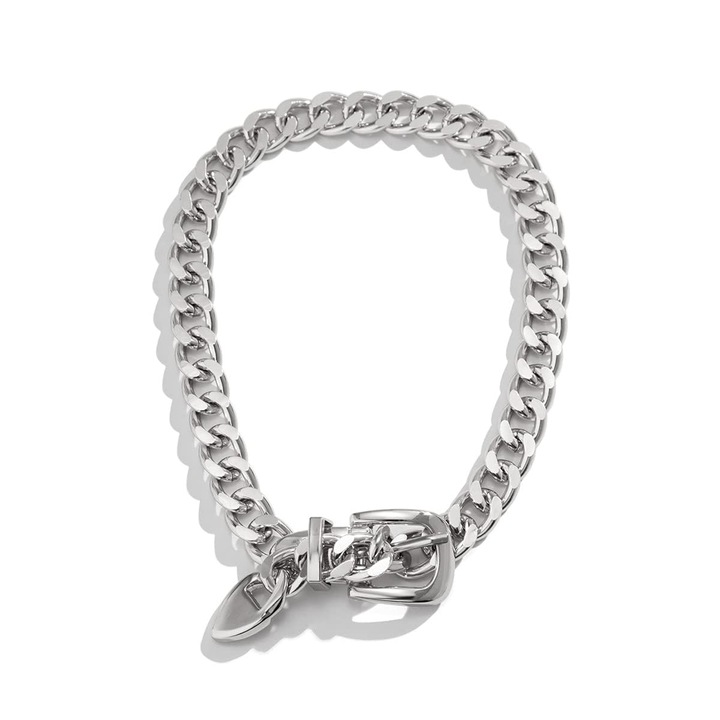 Colier tip choker cu lant gros, pentru femei, stil punk, argintiu