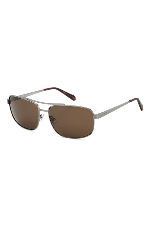 Fossil, Правоъгълни слънчеви очила Aviator, Кафяв, Сребрист, 61-15-145