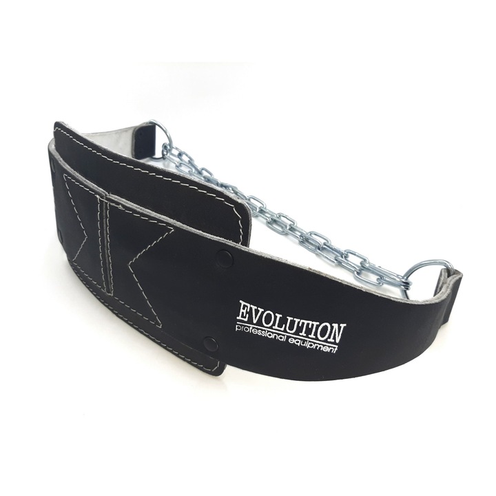Súlyzó öv testépítéshez, Evolution Dip Belt Classic, természetes bőr, króm lánc, 75x16,5 cm