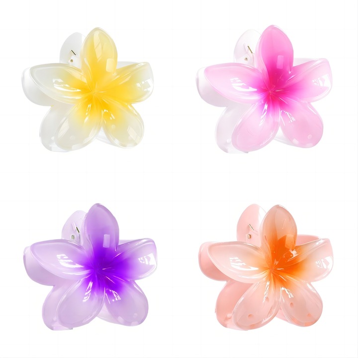 Set 4 agrafe de par mari, floare multicolor, 8cm