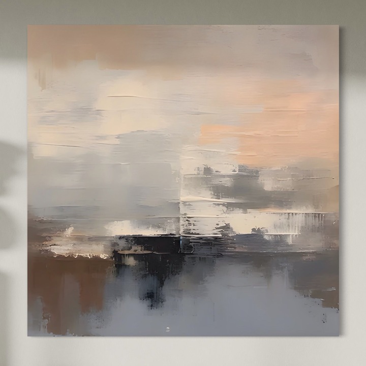 Премиум картина върху платно, LuxCanva® A1592, Градуално сиво, 75 X 75 см, 100% памучно платно 400 г/м2, дървена рамка, хол, абстрактно, декоративно, неутрално, спалня, ярки цветове