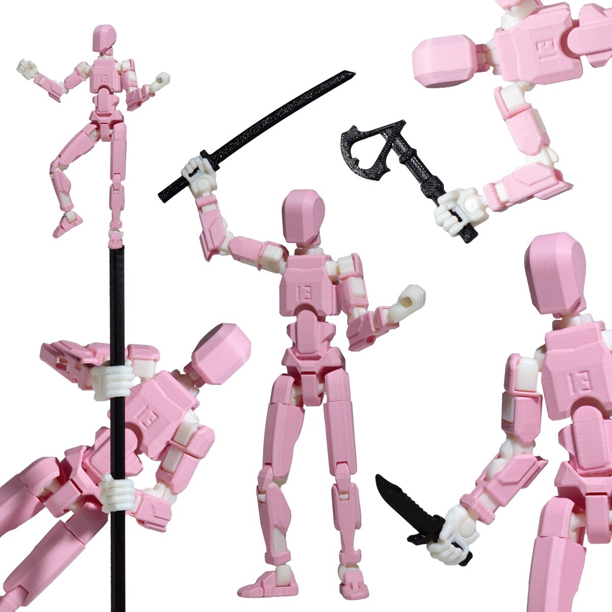 Robot figurina cu articulatii R13m, mediu, 16, 5cm, imprimat 3D, roz ...