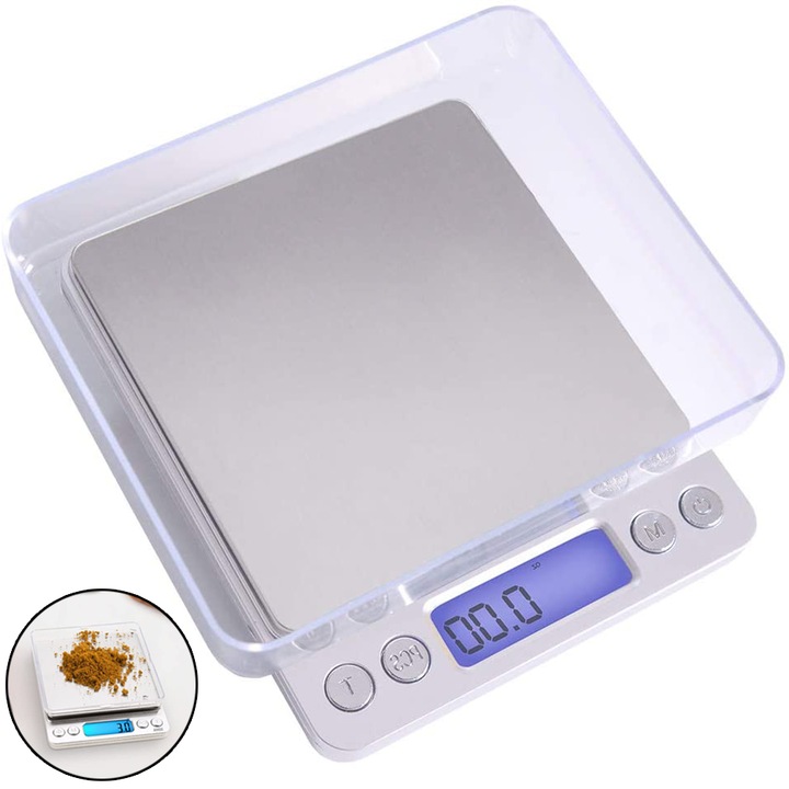Cantar digital de bucatarie Enforose, platforma din inox, capacitate 3000g, precizie 0.01g, design compact