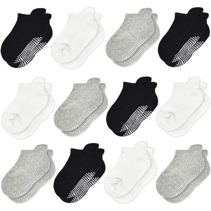 Set 12 perechi sosete antiderapante OVERTANG, bumbac, cu elastic, pentru copii 1-3 ani, multicolor