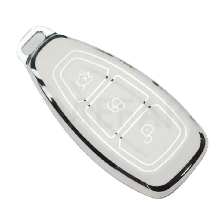 Премиум защитен калъф за ключ Ford, тип нож, съвместим с Mondeo, Focus, Fiesta, Kuga, B-Max, C-Max II, S-Max, Galaxy (CA1), Transit/Tourneo, висококачествен TPU материал, бял