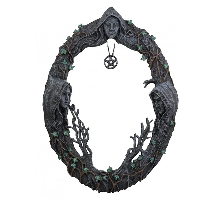 Стенно огледало Тройна богиня, смола и стъкло, ръчно рисувано, келтски символи