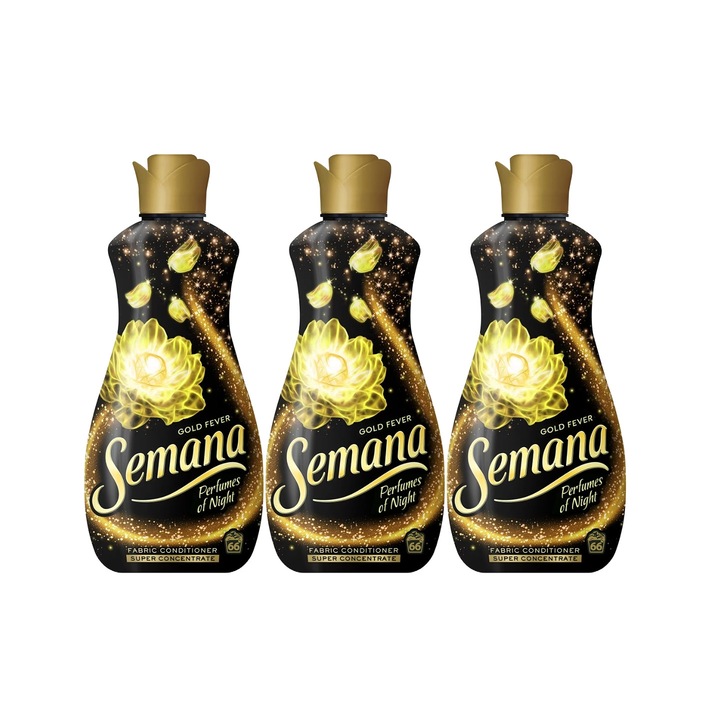 Szett 3 x Semana Rufe Parfümök of Night Gold Fever Öblítő, 1,65L, 66 Mosás, finom textilápolás, kopás elleni védelem, vízkő elleni védelem, csökkentett allergének, szagtalanító technológia