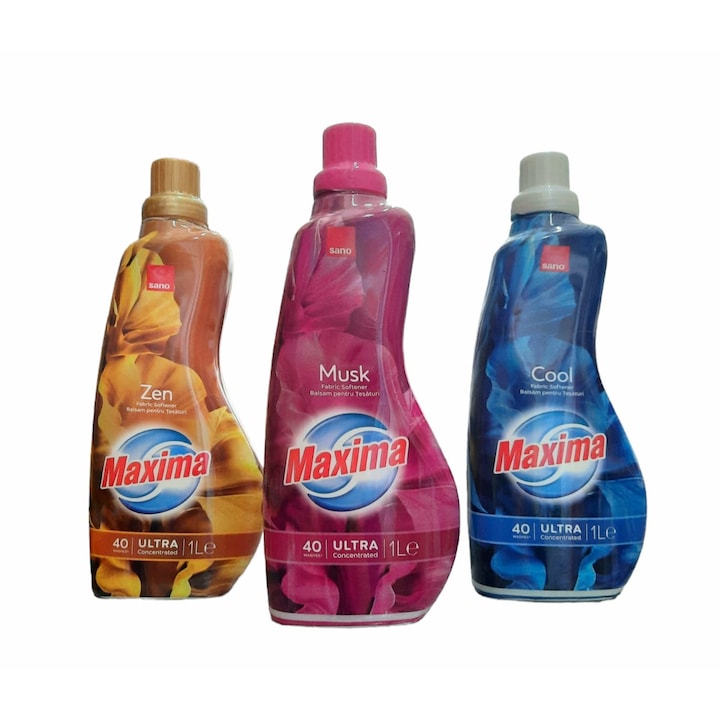 Опаковка от 3 x Sano Maxima омекотител 1 L Cool, Zen, Musk, 3 x 40 пранета