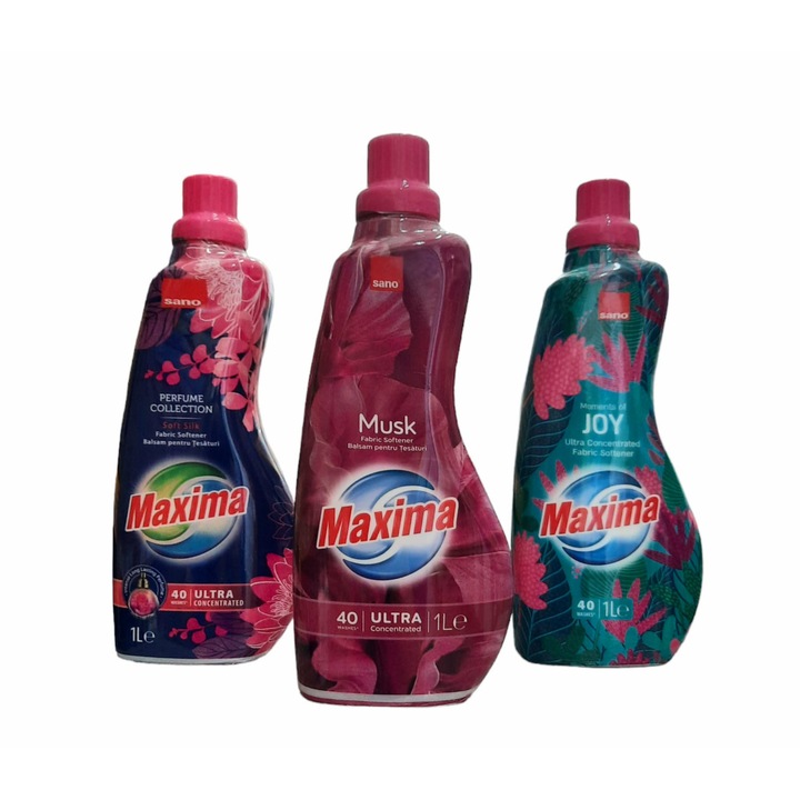 Sano Maxima öblítő csomag: Joy & Soft Silk & Musk, 120 mosás, 3x1L