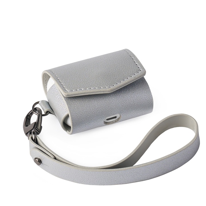 Husa casti wireless, APO®, Piele pu, Compatibila cu Apple Airpods Pro 1 / Pro 2, Argintiu