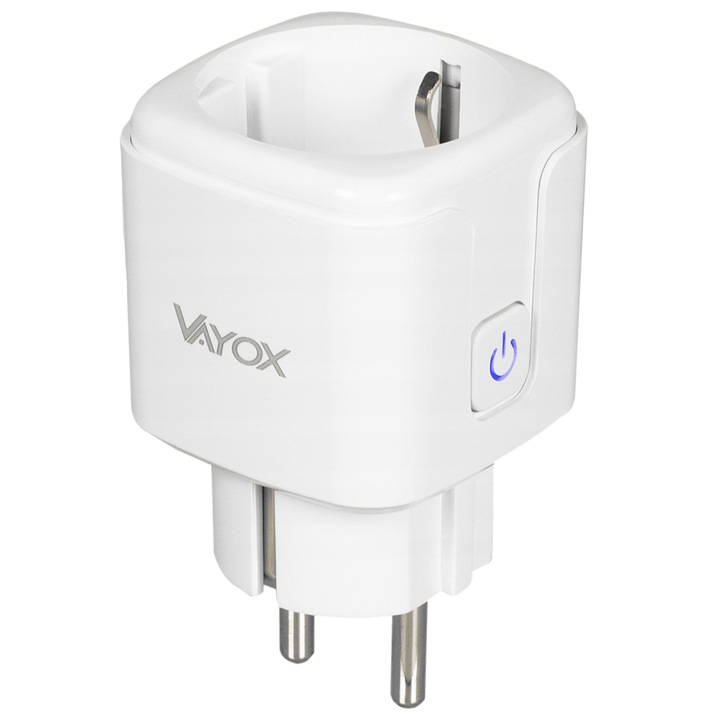 Vayox VA0010 Wi-Fi смарт контакт, 16A, електромер, съвместим с Google Home и Amazon Alexa, бял