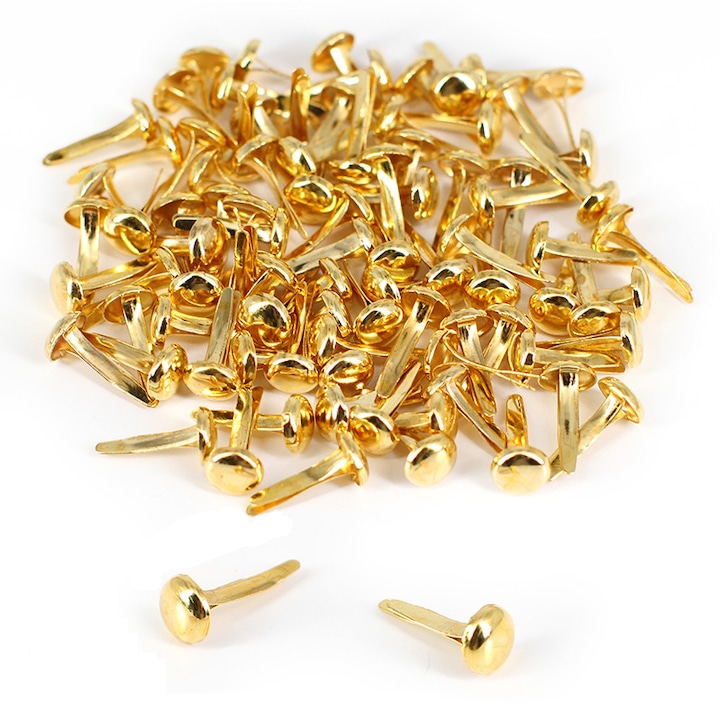 Set 100 piuneze COMEWE, auriu, metalice, 18x8mm