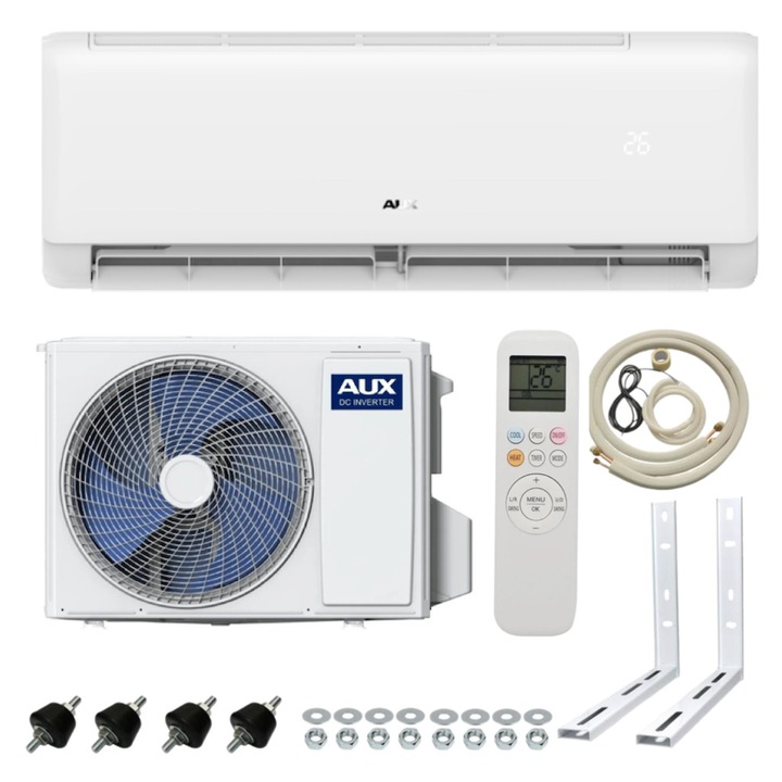 Pachet aer conditionat AUX Q Series, 12000 BTU/h, WiFi inclus + kit complet de montaj EastShop